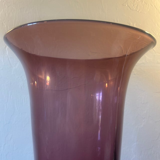 Large amethyst color vase made by Blenko glass company. Hand made in West Virginia