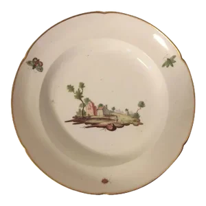 Antique 18th Century Niderviller Porcelain Bowl in the Meissen Style Decorated with Insects and Landscape Scene