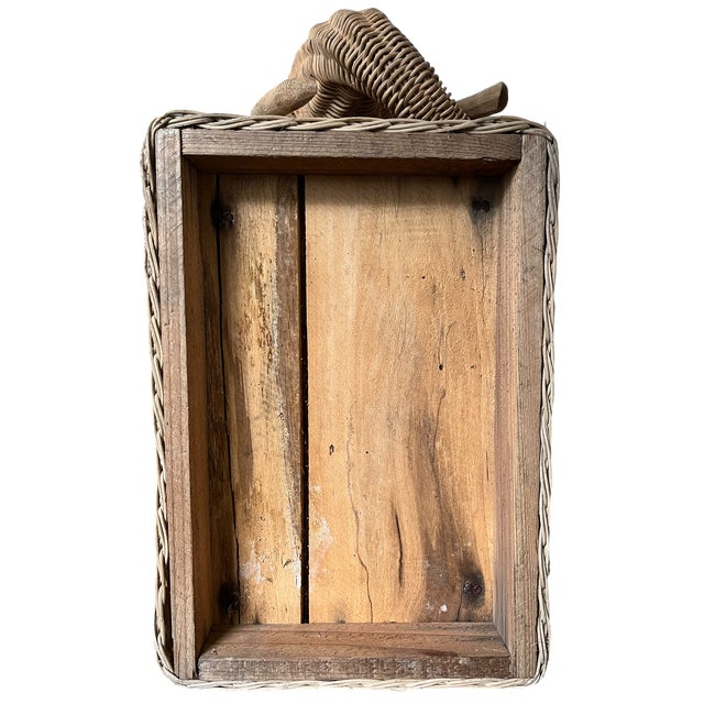 Vintage Woven Wicker Elephant Tray Side Drinks Table With Wood Tusks, Tropical Regency Style For Sale - Image 13 of 13