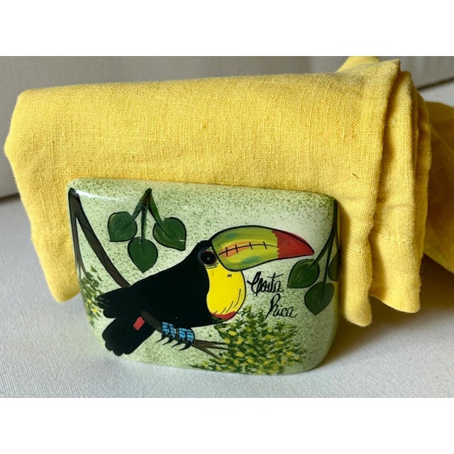 Green Vintage Palm Beach Chic Hand Painted Toucan "El Paisaje" Napkin Holder, Signed by Artist For Sale - Image 8 of 11