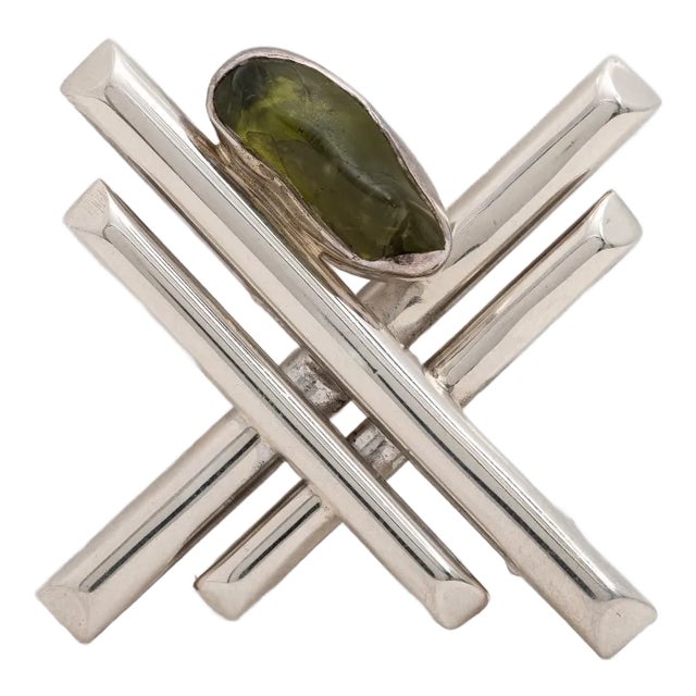 Vintage Silver Modernist Peridot Brooch / Pin For Sale