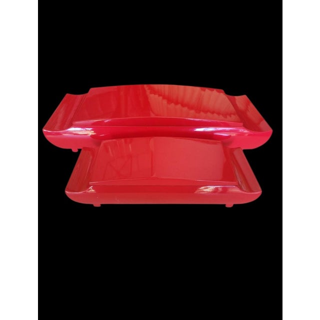 Red Vintage Red Lacquered Pagoda Chinoiserie Shaped Chinese Red Storage Boxes Set 2 For Sale - Image 8 of 9