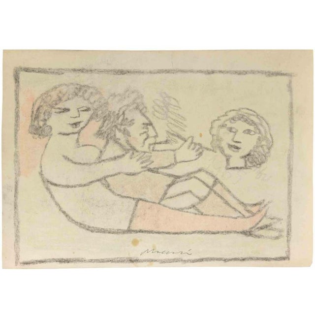 Charcoal and watercolor on paper. Hand signed in the lower center. Very good condition. This piece is attributed to the...