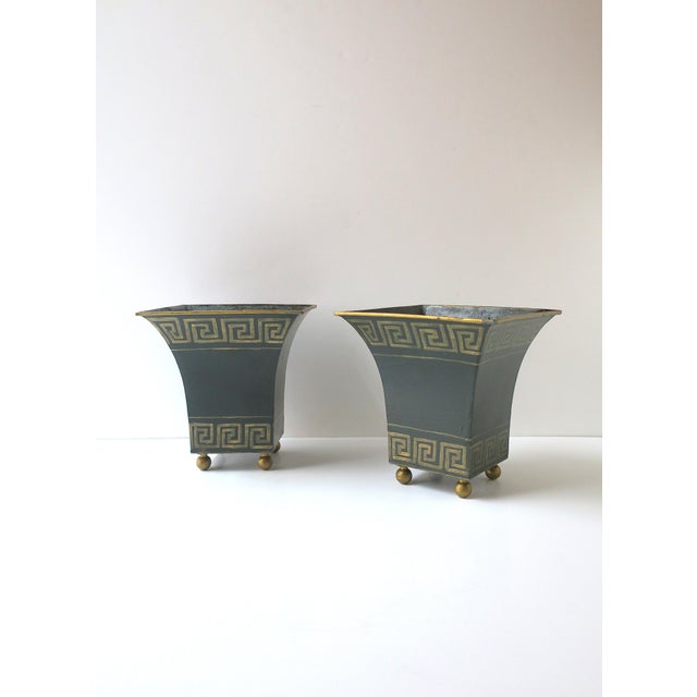Mid 20th Century Italian Greek-Key Planters Potholders Cachepots Jardinières, Pair For Sale - Image 5 of 15
