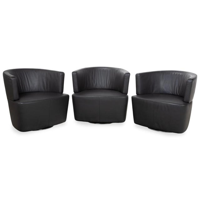 Ishino Swivel Lounge Chairs in Anthracite Leather from Walter Knoll / Wilhelm Knoll, Set of 3 For Sale - Image 15 of 15