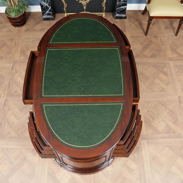 Nof072grn Green Leather Oval Partners Desk For Sale - Image 12 of 15