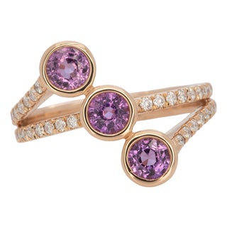2.1Ct Purple Sapphire Three-Stone Wrap Ring With Diamond Accents: Solid 14k Gold, Size 6.75 For Sale