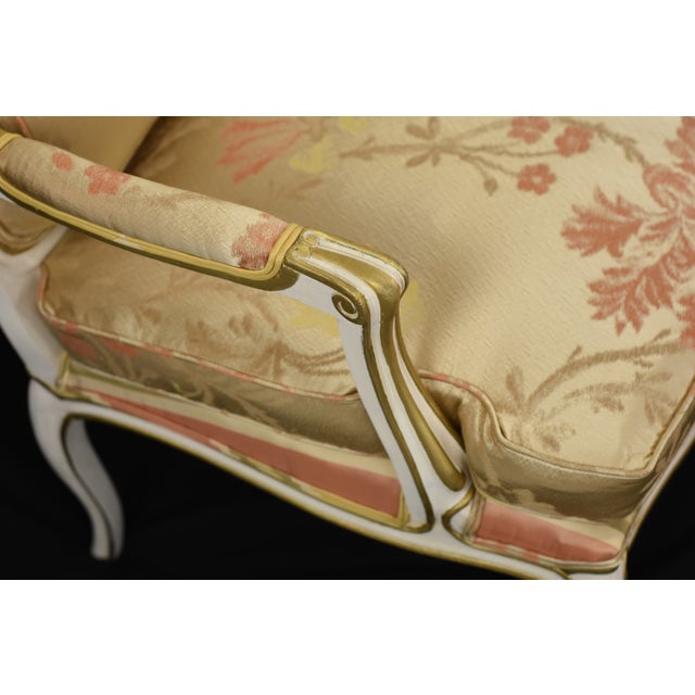 Pair Scalamandre Mallorcan Salmon Magical Silk Lampas Reupholstered Vintage Accent Chairs For Sale - Image 12 of 15