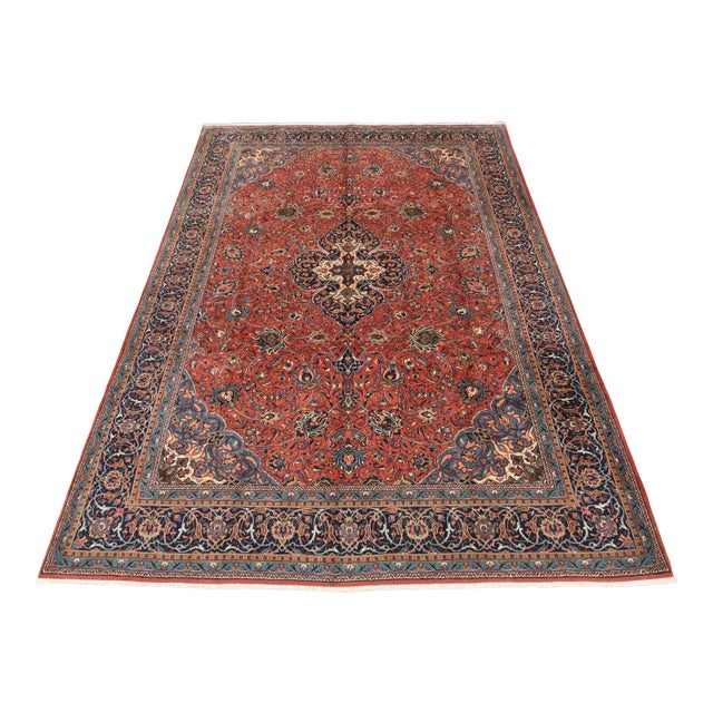 Sarouk Rug 9’10” X 13’2” Red Wool Vintage Traditional Hand-Knotted Carpet For Sale