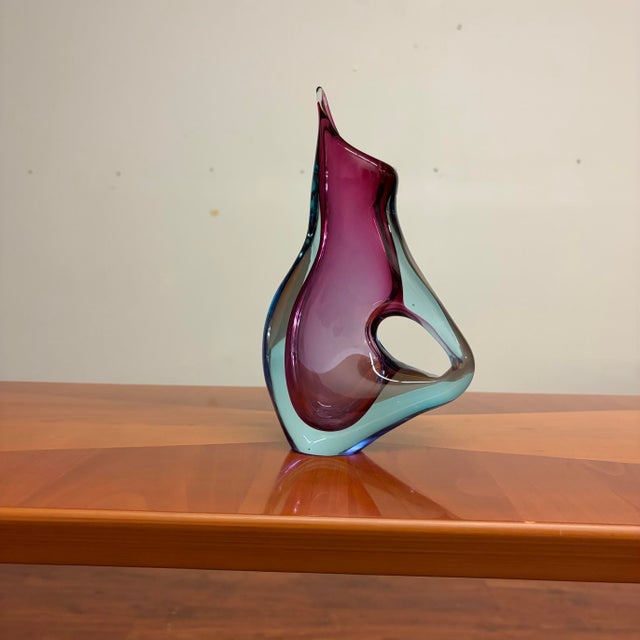 Glass Sommerso Murano Art Glass Pitcher/Vase, Attributed to Flavio Poli - Pink & Blue For Sale - Image 7 of 13