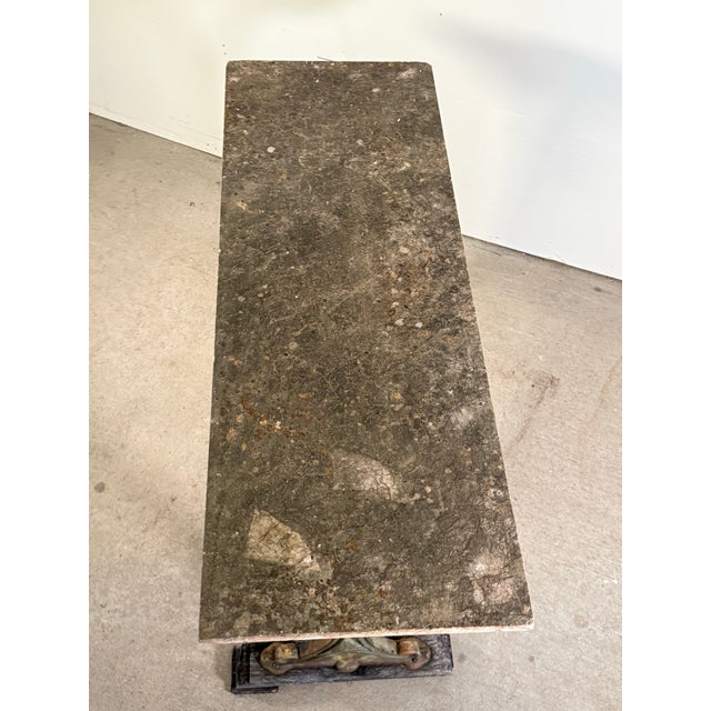 Gray Antique French Iron & Marble Garden Console Table For Sale - Image 8 of 12