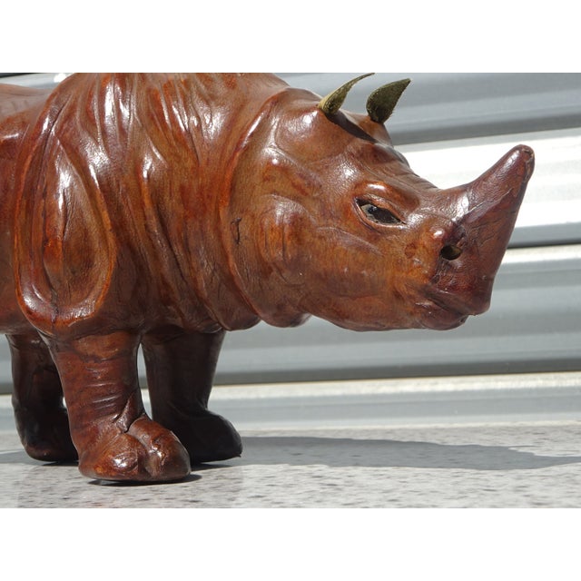 Vintage Leather Rhinoceros, India, 1950s For Sale - Image 6 of 14