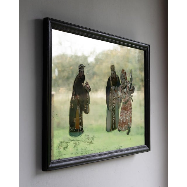 Large Antique Chinese Export Reverse Painted Mirror, Glass Painting 19Th Century For Sale - Image 9 of 10