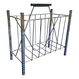 Vintage Modern Design Magazine Rack in Chrome Metal For Sale