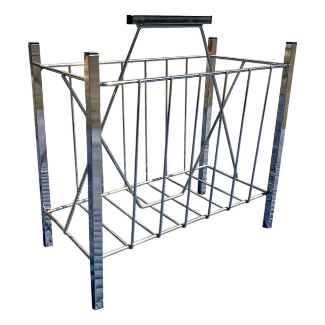 Vintage Modern Design Magazine Rack in Chrome Metal For Sale