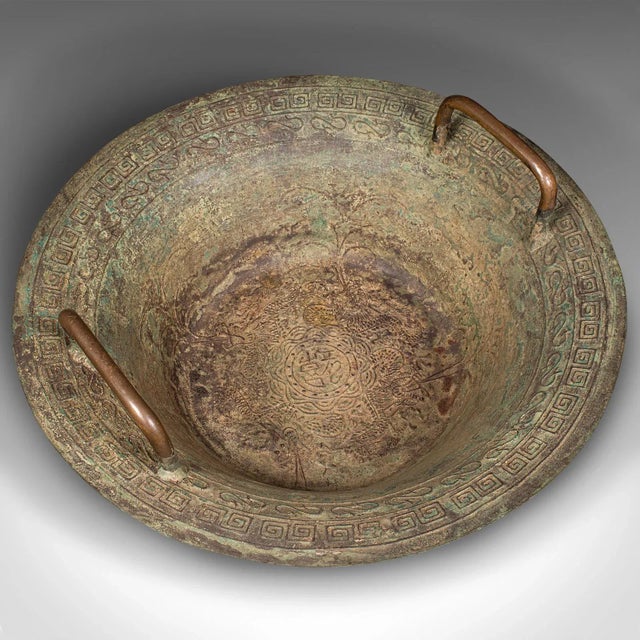 1900s Victorian Antique Ceremonial Bowl, Chinese, Patinated Brass, Dish, Qing For Sale - Image 6 of 9