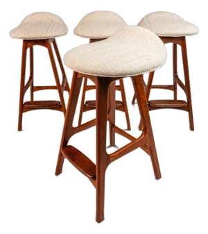 Set of 4 Mid-Century Danish Modern Model Od-61 Counter Height Bar Stools Attributed to Erik Buch for o.d. Mobler, Denmark, 1960's