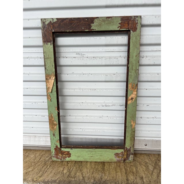 Salvaged, architectural wood panel window or door frame. Beautiful Tiger wood grain. Front side has some plaster or white...