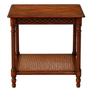 19th Century English Oak Two-Tier Side Table With Caned Lower Shelf For Sale