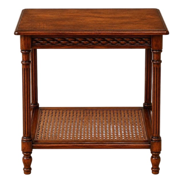 19th Century English Oak Two-Tier Side Table With Caned Lower Shelf For Sale