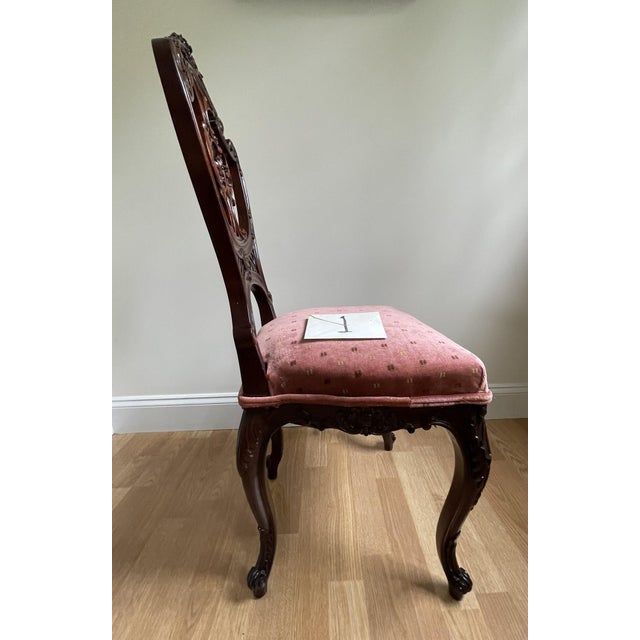 Victorian Late 19th Century Victorian Mahogany Parlor Chairs – Carved Elegance With Tapestry Charm (Pair) For Sale - Image 3 of 17