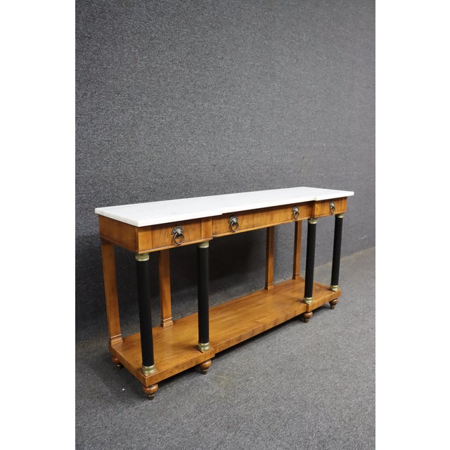 Mid 20th Century John Widdicomb Neoclassical Marble-Top Console Table With Ebonized Columns For Sale - Image 5 of 14