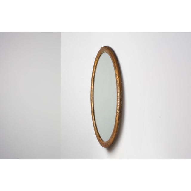 Wood Art Deco French Oval Gilded Mirror in Carved Wood, 1920s For Sale - Image 7 of 10