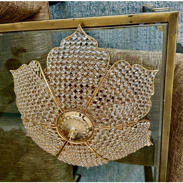 Palwa Pedal Flower Shape Gold Crystal Flushmount Ceiling Light For Sale - Image 9 of 18