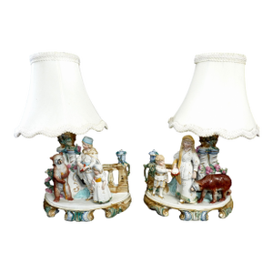 Pair of 15” c.1900 Antique Heubach German Bisque "Circus Bear" Story Lamps