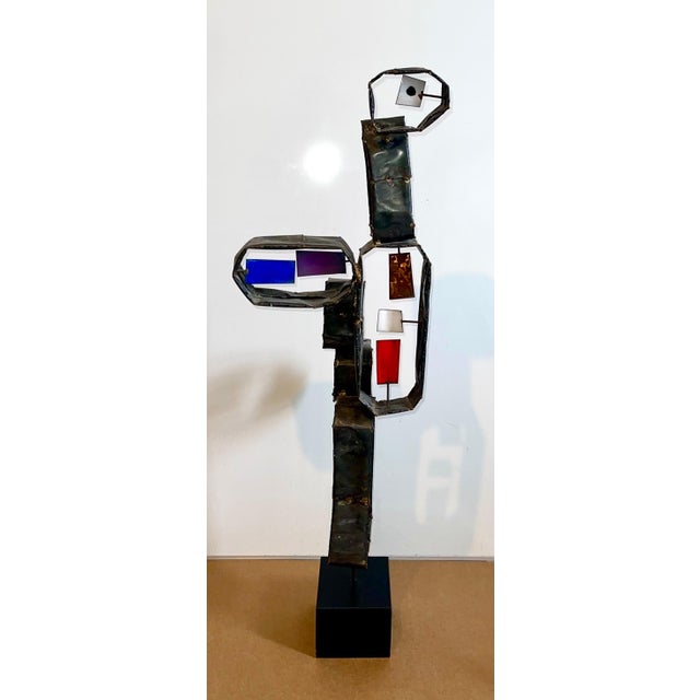 Black Italian Mid Century Mod Large Brutalist Welded Copper Enamel Sculpture Wood Base, c.1950's For Sale - Image 8 of 14
