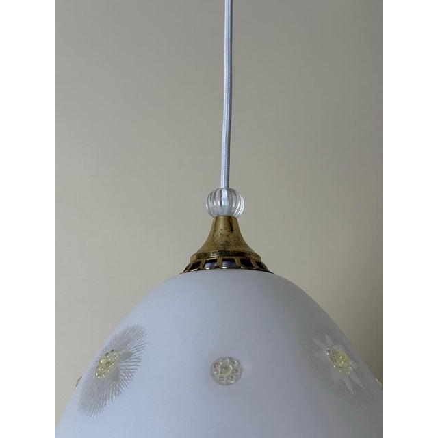 Swedish Milk Glass Pendant with Floral Motif and Brass in the style of Harald Notini, 1960s For Sale - Image 15 of 18