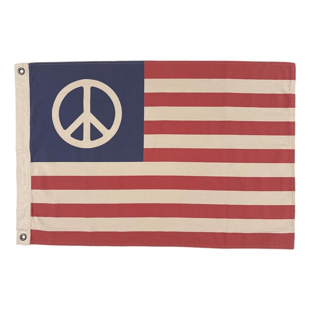 100% Cotton Flag, Vintage Style Faded American Peace Sign, Double Sided Print For Sale