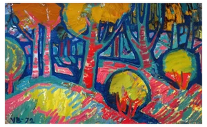 Valdis Bush, Sunset in the Forest, 1972, Oil on Cardboard