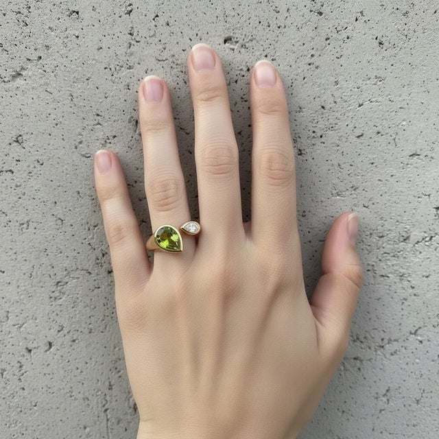 Not Yet Made - Made To Order Toi Et Moi Gemstone Ring: Peridot and Moissanite, Size 7.5 For Sale - Image 5 of 8