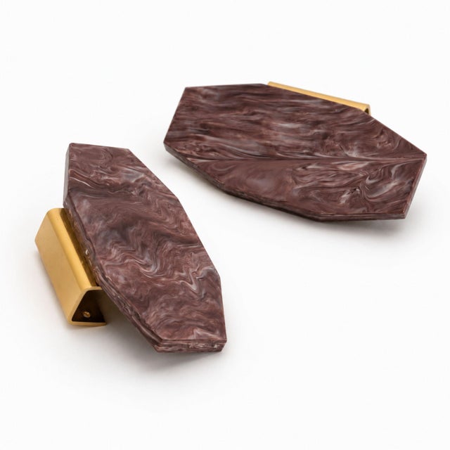 Dark Pink Pair of 1970s Dark Pink Resin and Brass Door Handles For Sale - Image 8 of 8