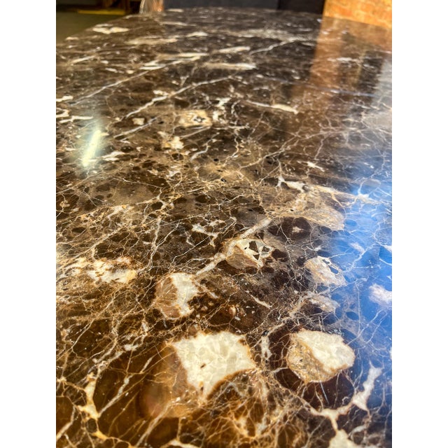 Mid 20th Century Attributed to Florence Knoll Oval Emperador Marble Top Dining Table on Borsani Chrome Steel Base For Sale In Chicago - Image 6 of 12