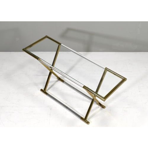 Hollywood Regency Acrylic Glass and Brass Console Table by Charles Hollis Jones, 1980s For Sale - Image 9 of 15