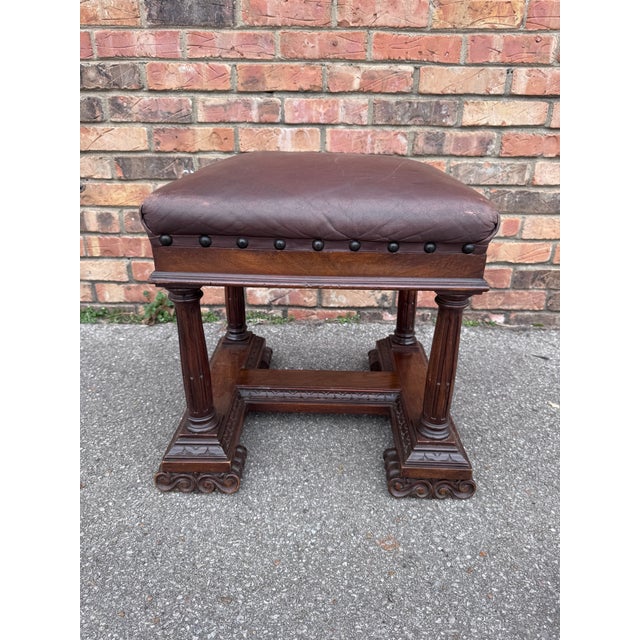 19th Century Late 19th Century Italian Leather Stool For Sale - Image 5 of 7