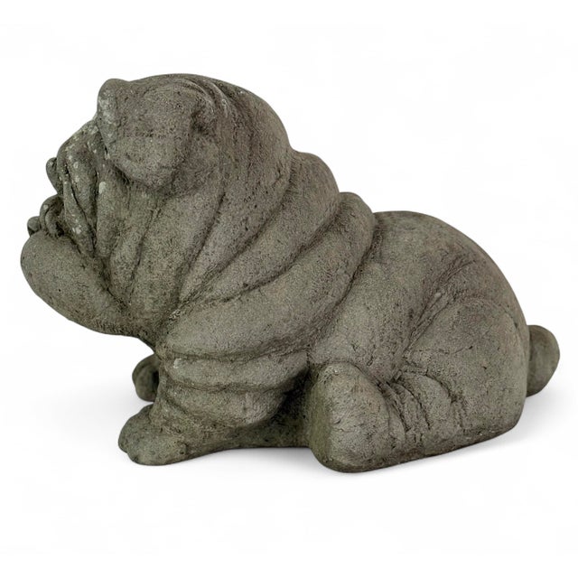 Mid 20th Century Vintage English Bulldog Garden Ornament Dog Statue With Weathered Patina For Sale - Image 5 of 12