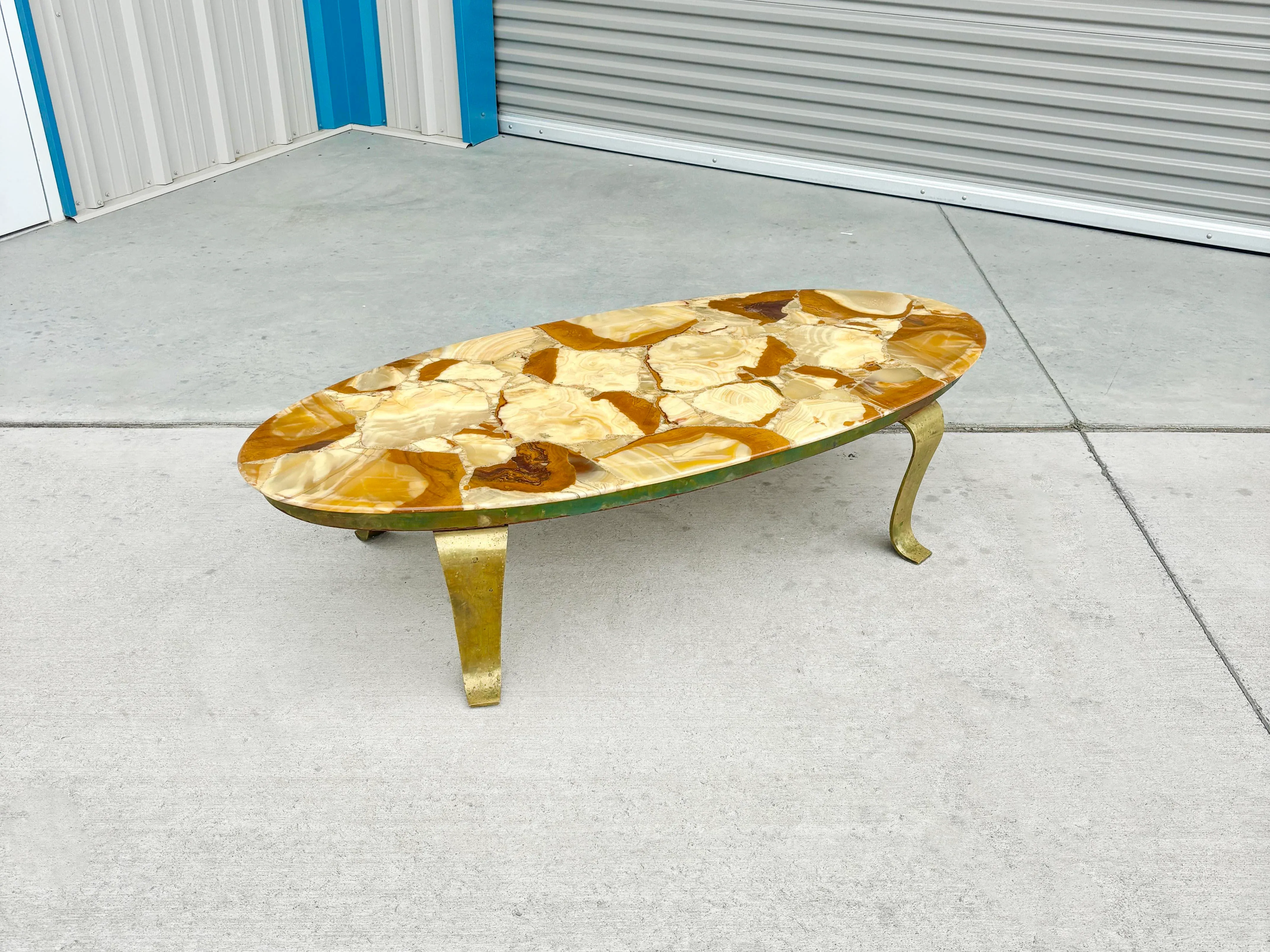 1970s Mid Century Onyx & Brass Coffee Table by Arturo Pani for