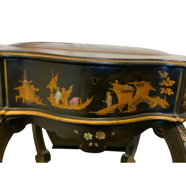 Antique Burgauté Black Lacquer & Mother-of-Pearl Sewing Table Circa 1850–1880 For Sale - Image 9 of 11