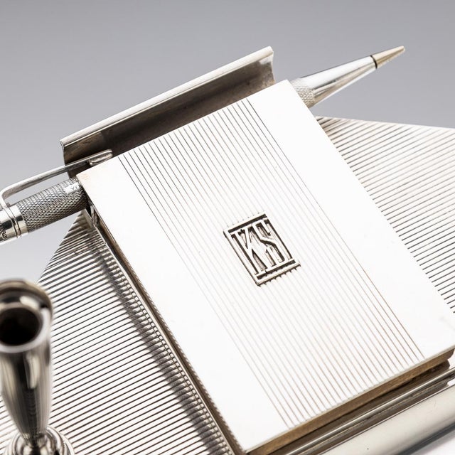20th Century Art Deco English Silver Desk Set & Mechanical Pencil, London, 1936 , Set of 2 For Sale - Image 6 of 16