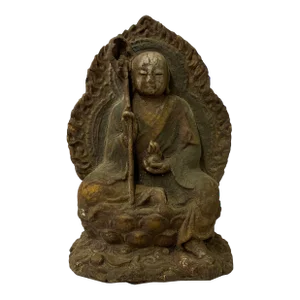 Chinese Rustic Wood Sitting Ksitigarbha Bodhisattva Buddha Statue