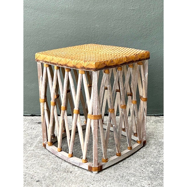 Sand Vintage Rattan and Wood Equipale Stool For Sale - Image 8 of 12