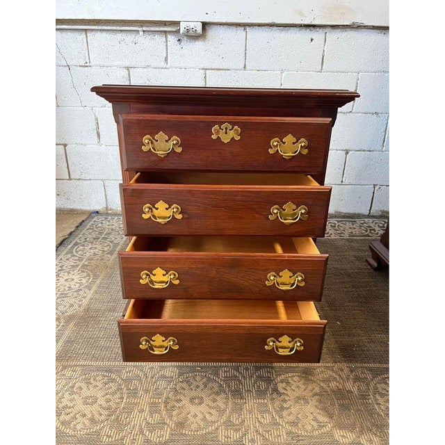 Brown Colonial Furniture Co Pair Chippendale Style Solid Cherry Small Chests or Nightstands Four Drawers. For Sale - Image 8 of 12