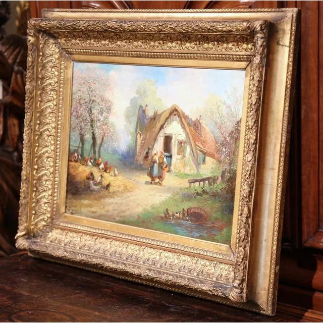 Brown 19th Century French Rural Farm Scene Oil Painting Signed A. Degerville For Sale - Image 8 of 9