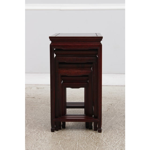 Wood Vintage Chinese Set of 4 Stack Rosewood Nesting Tables For Sale - Image 7 of 14