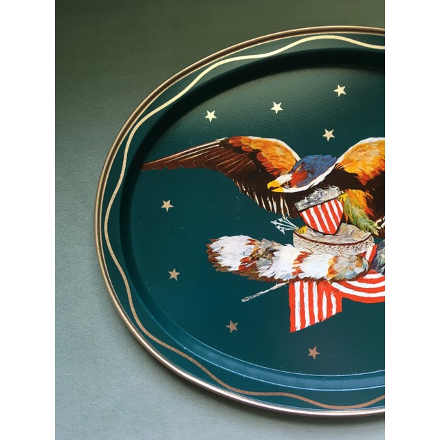 1950s Vintage Teal & Gold Eagle Serving Tray For Sale - Image 5 of 7