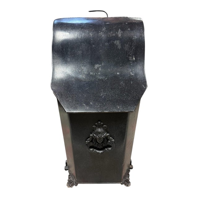 Antique, Victorian, Heavy Metal Coal Scuttle With Removable Bin For Sale