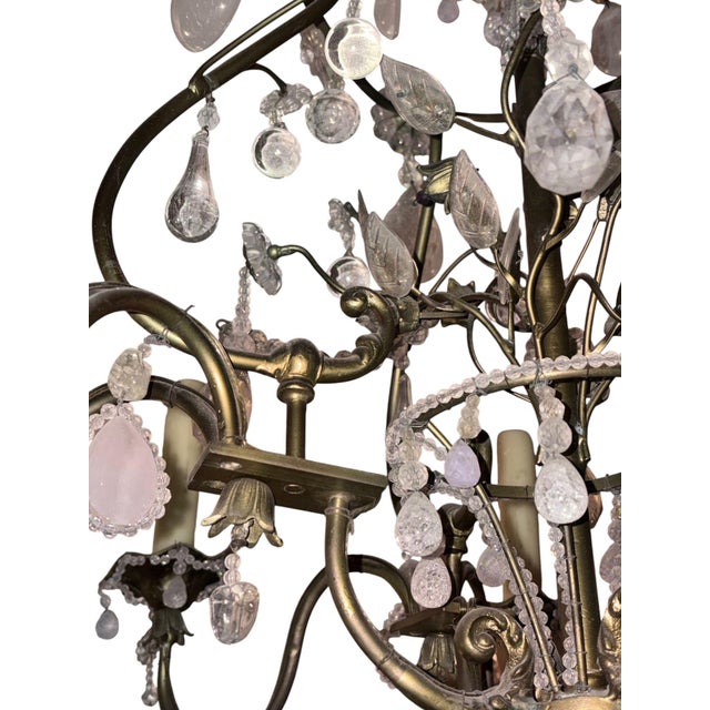 1940s 1940s Maison Baguès Rock Crystal & Rose Quartz Chandelier For Sale - Image 5 of 8